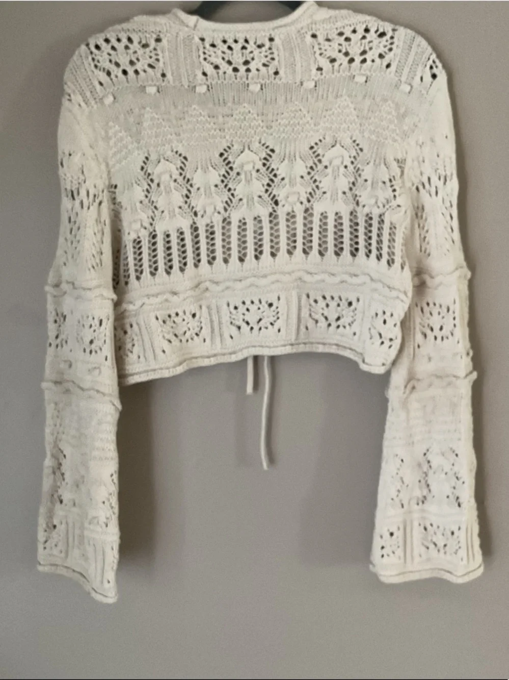Zara Cream Crochet Tie-Front Bolero Sweater - Picture 3 of 3